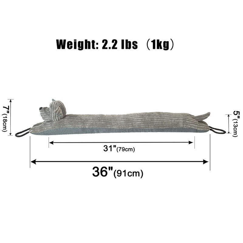 Marwood Under Door Draft Stopper Decorative Wind Stopper 36 inch for Door & Window, Weighted Animal Air Draft Stopper Snake Noise Blocker for Bottom of Door with Hanging Loops - Grey Dog - Image 2