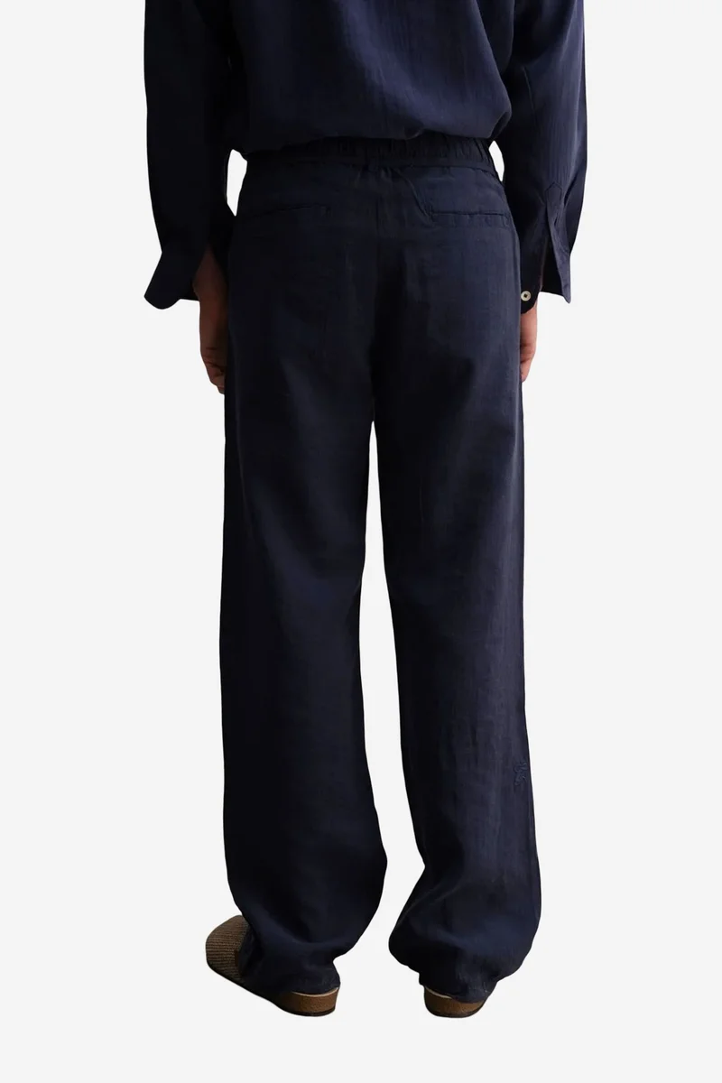 Giesto Navy Blue GIESTO Regular Fit Drawstring Waist Tencel Pants with Binding Detail for Men | Best Price UAE