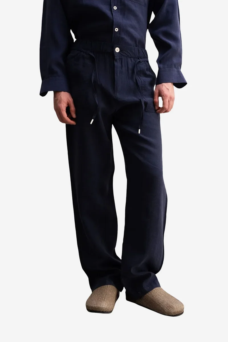 GIESTO Regular Fit Drawstring Waist Tencel Pants with Binding Detail