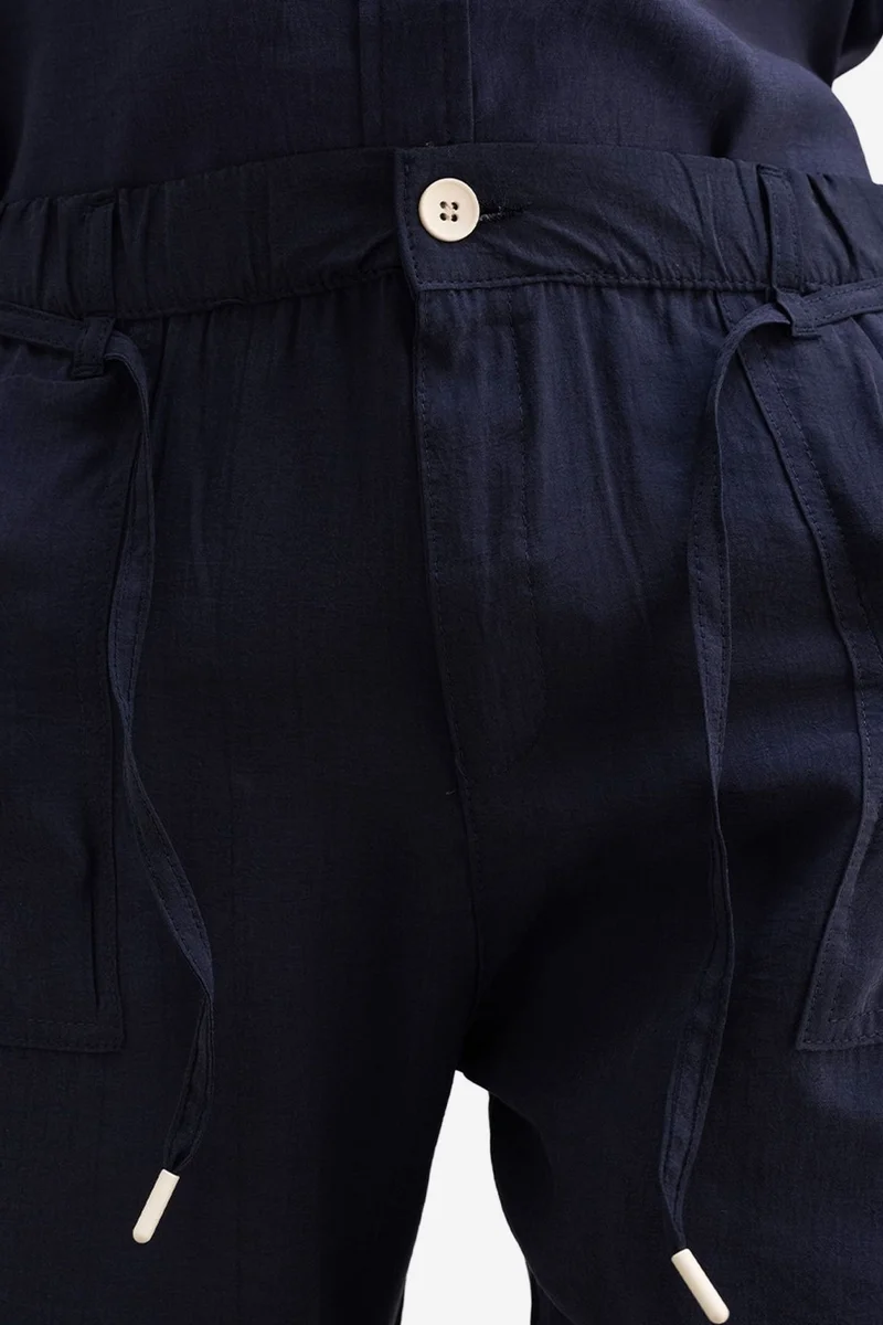 Giesto Navy Blue GIESTO Regular Fit Drawstring Waist Tencel Pants with Binding Detail for Men | Best Price UAE