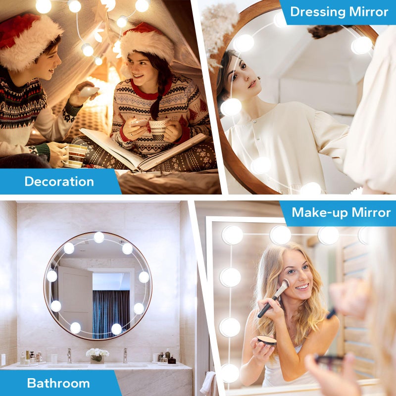 Bairth LED Vanity Lights For Mirror, Vanity Lights Stick on with 10 Dimmable Bulbs, 3000K 4000K 6500K & 10 Level Brightness Adjustable, USB Cable, Hollywood Mirror Lights for Makeup Dressing Room Bathroom - Image 5