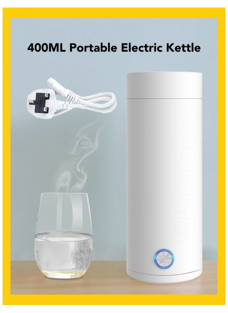 Oasis Casa Portable Electric Kettle for Travel, 400ml Stainless Steel, Auto Shut-Off, Fast Boil, Tea, Coffee & Milk Heater with Handy Cup Bag & Boil Dry Protection (White)  - Image 1