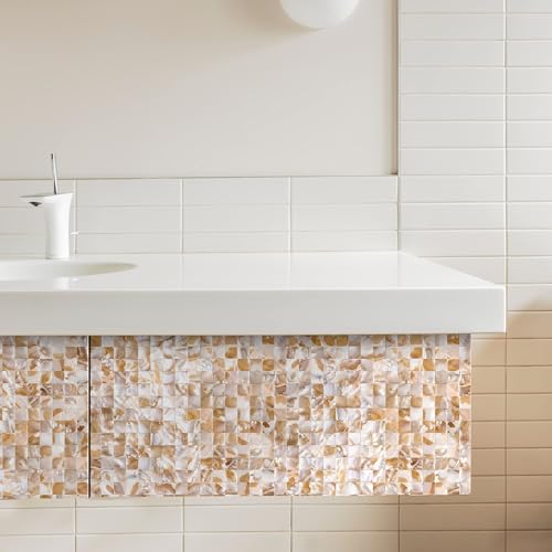 KASARO Peel and Stick Backsplash Shell Tiles, Mother of Pearl Mosaic Self Adhesive Tiles for Kitchen Wall Bathroom Bedroom Decor,White and Natural, 10-Sheet - Image 5