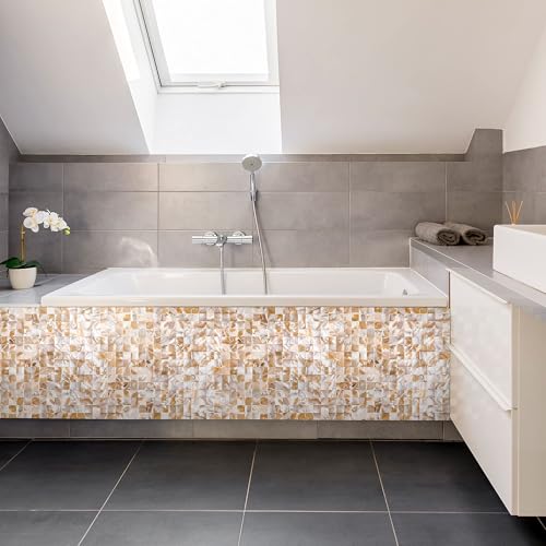 KASARO Peel and Stick Backsplash Shell Tiles, Mother of Pearl Mosaic Self Adhesive Tiles for Kitchen Wall Bathroom Bedroom Decor,White and Natural, 10-Sheet - Image 3