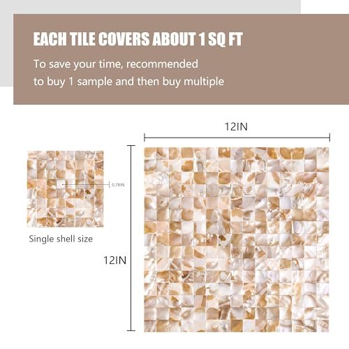KASARO Peel and Stick Backsplash Shell Tiles, Mother of Pearl Mosaic Self Adhesive Tiles for Kitchen Wall Bathroom Bedroom Decor,White and Natural, 10-Sheet - Image 4