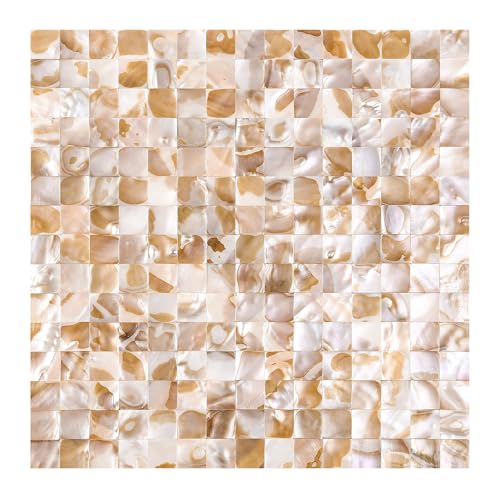 KASARO Peel and Stick Backsplash Shell Tiles, Mother of Pearl Mosaic Self Adhesive Tiles for Kitchen Wall Bathroom Bedroom Decor,White and Natural, 10-Sheet - Image 1