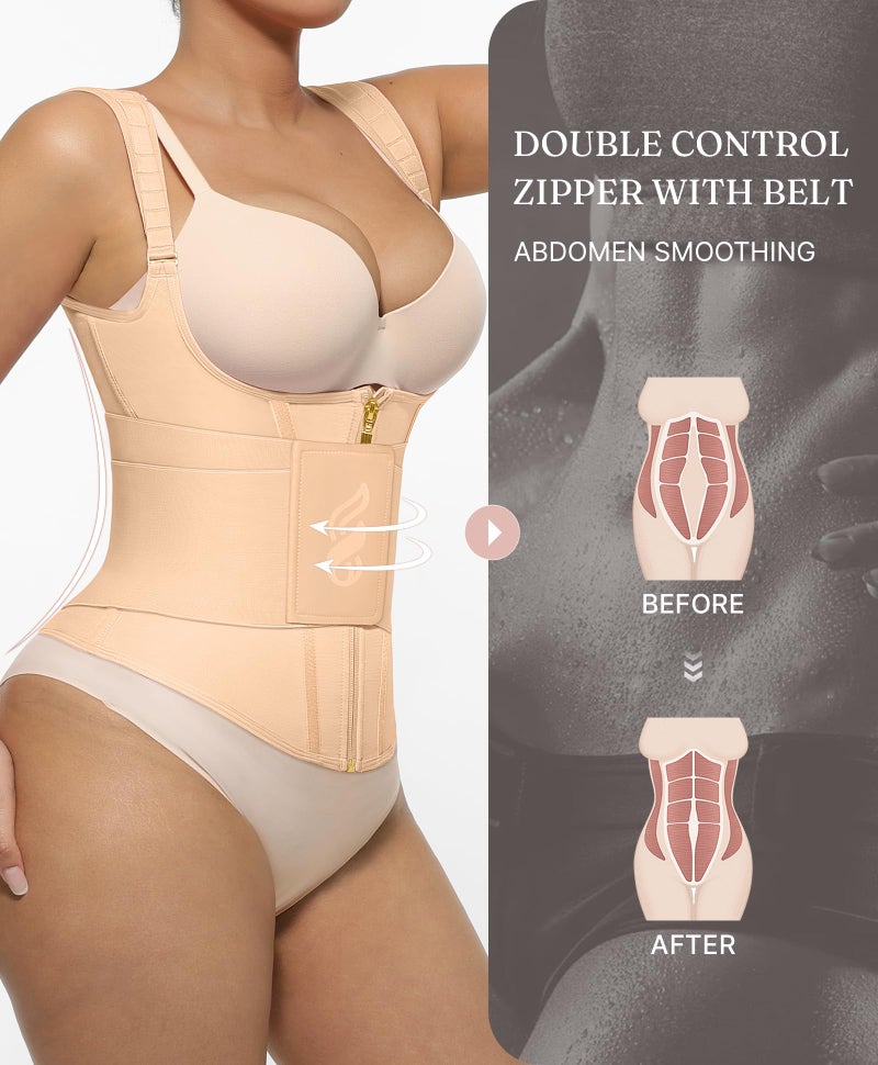 FeelinGirl Waist Trainer for Women Tummy Control Workout Hourglass Vest Waist Cincher with Adjustable Shoulder Strap Khaki M - Image 2