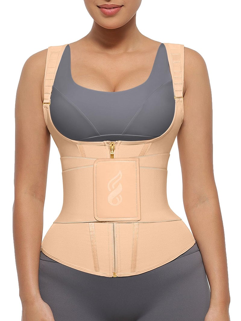 FeelinGirl Waist Trainer for Women Tummy Control Workout Hourglass Vest Waist Cincher with Adjustable Shoulder Strap Khaki M - Image 1