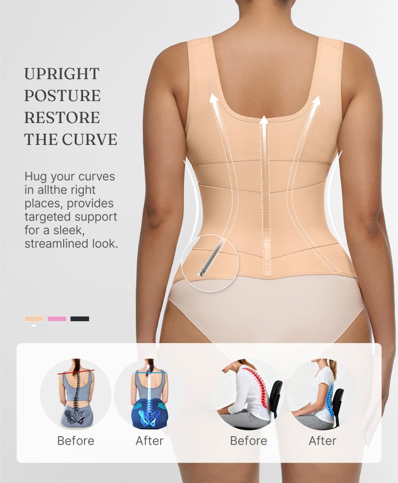 FeelinGirl Waist Trainer for Women Tummy Control Workout Hourglass Vest Waist Cincher with Adjustable Shoulder Strap Khaki M - Image 3