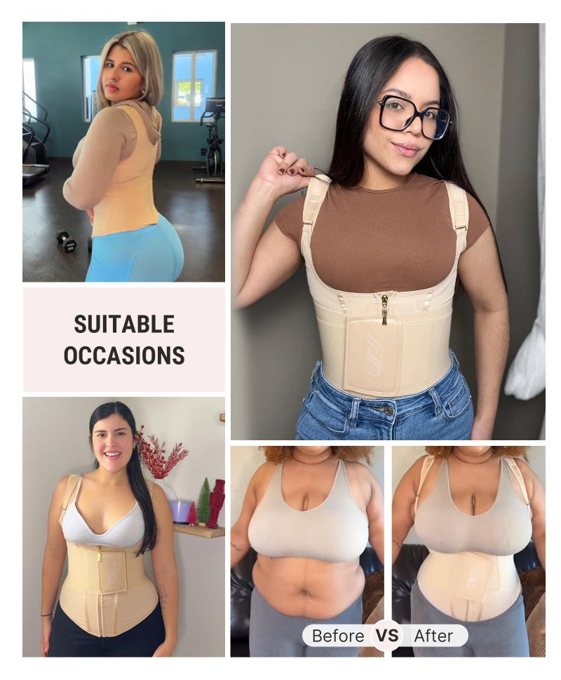FeelinGirl Waist Trainer for Women Tummy Control Workout Hourglass Vest Waist Cincher with Adjustable Shoulder Strap Khaki M - Image 5
