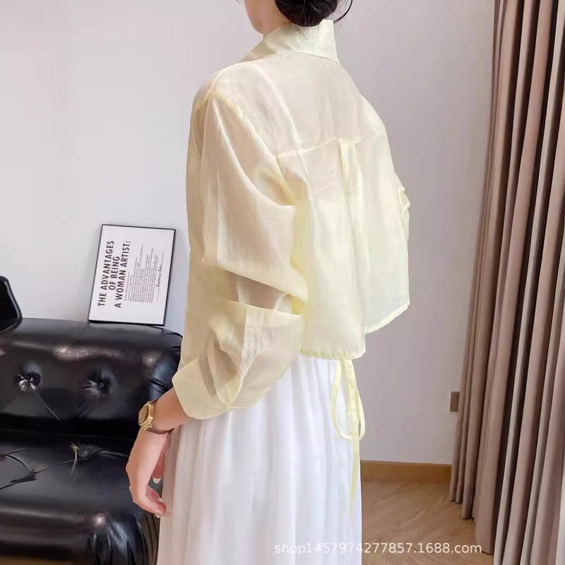 2024 New Tencel Thin Sun Protection Long Sleeve Shirt Women Summer Design Back Tie Open Front Cardigan - Image 3