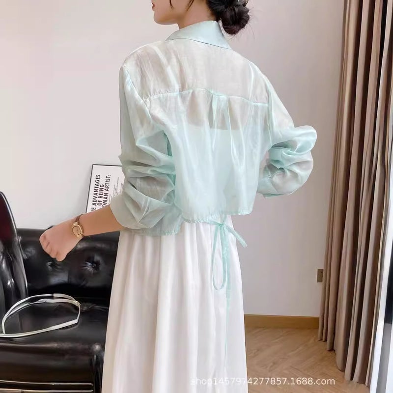 2024 New Tencel Thin Sun Protection Long Sleeve Shirt Women Summer Design Back Tie Open Front Cardigan - Image 2
