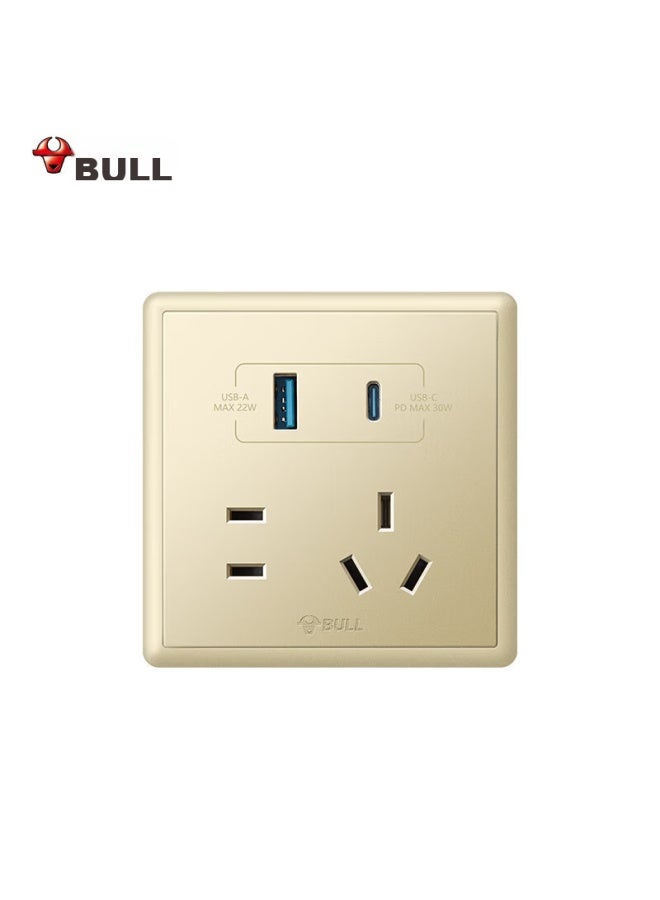 Bull Switch Socket, Five-hole Socket With Usb + Type-c 30w Fast Charging, 86-type Panel G36e537a, Gold - Image 5