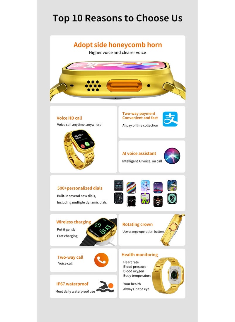 BSNL - BSNL Unisex 3 in 1 Ultra10 Gold Smart Watch  2.19 Inch INFINITE Full Touch Color Screen Bluetooth Calling Health and Sports Smartwatch - Image 1