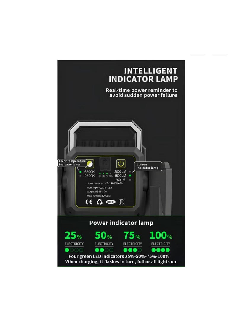 Work Light Heavy Duty Professional Work Light With Telescopic Stand Rechargeable and Power Bank Multifunctional Work Light, 3000 Lumens, Adjustable Lighting, 10000mAh Battery, Power Bank for Mobile - Image 5