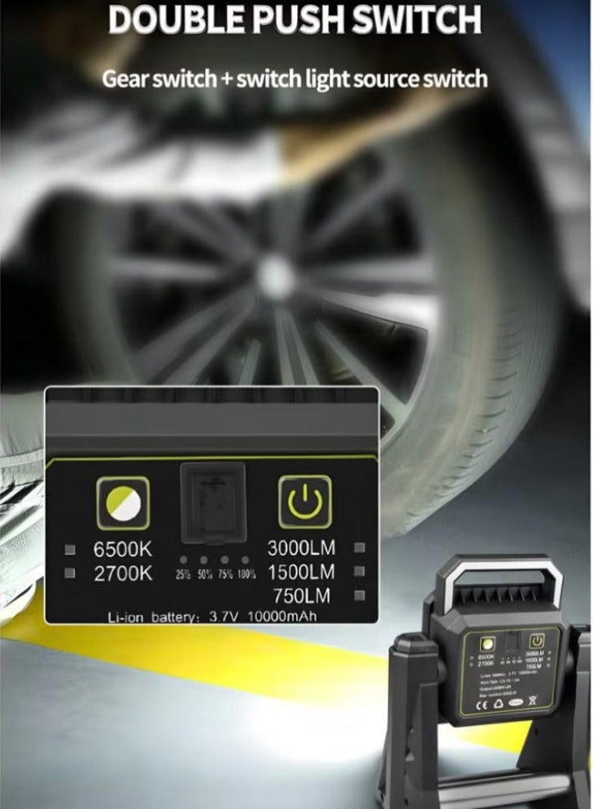 Work Light Heavy Duty Professional Work Light With Telescopic Stand Rechargeable and Power Bank Multifunctional Work Light, 3000 Lumens, Adjustable Lighting, 10000mAh Battery, Power Bank for Mobile - Image 2