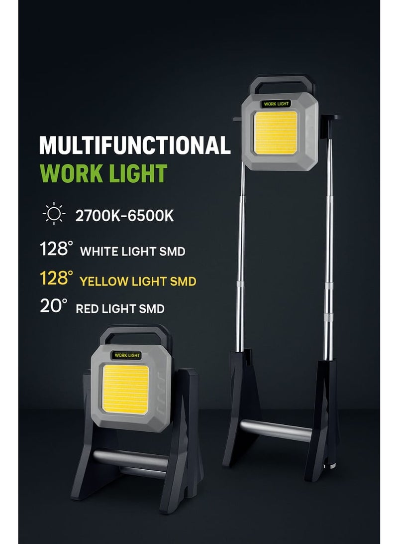 Work Light Heavy Duty Professional Work Light With Telescopic Stand Rechargeable and Power Bank Multifunctional Work Light, 3000 Lumens, Adjustable Lighting, 10000mAh Battery, Power Bank for Mobile - Image 1
