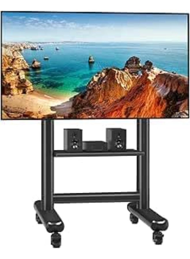 Heavy-Duty Mobile TV Stand – Adjustable Height with Shelf and Locking Wheels – Fits 50–92 Inch Screens – Supports up to 200 lbs – Ideal for Home, Office, or Trade Shows - Image 1
