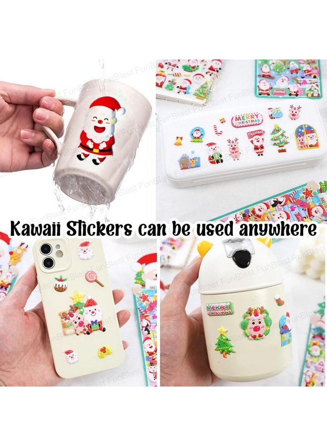 فنبلاست مجموعة ملصقات عيد الميلاد المرحة من فن بلاست - مجموعة من 8 ملصقات ورقية للأطفال، ملصقات ثلاثية الأبعاد للبنات، ملصقات إسفنجية للأطفال، ملصقات لطيفة، ملصقات حرفية، ملصقات ذاتية اللصق (متعددة الألوان) - Image 3