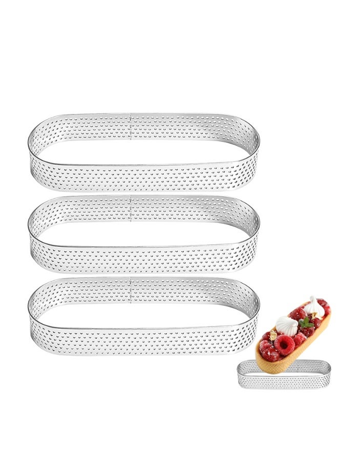 هومستر طقم 3 قطع من حلقات التارت البيضاوية المثقبة من الفولاذ المقاوم للصدأ 430 - قوالب خَبز احترافية للتشيز كيك والموس والكاسترد والمعجنات | مقاومة للصدأ، قابلة لإعادة الاستخدام - Image 1