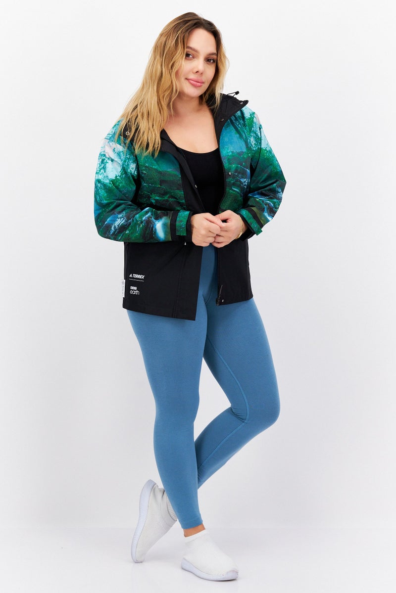 Adidas جاكيت رياضي نسائي بأكمام طويلة، أسود - Image 3