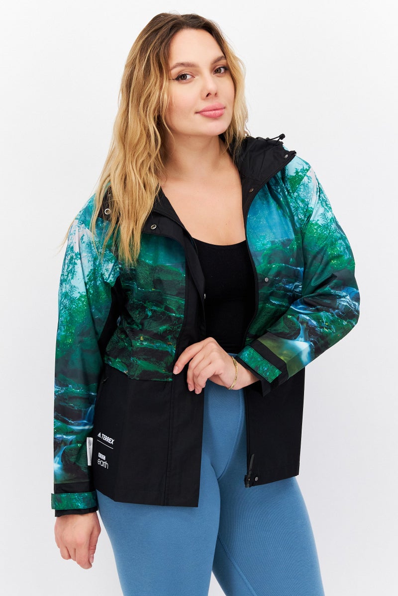 Adidas جاكيت رياضي نسائي بأكمام طويلة، أسود - Image 1