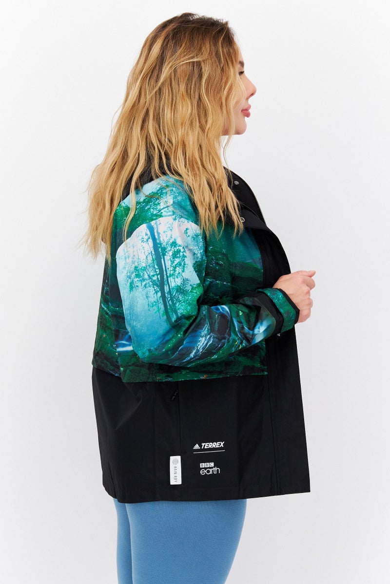 Adidas جاكيت رياضي نسائي بأكمام طويلة، أسود - Image 2