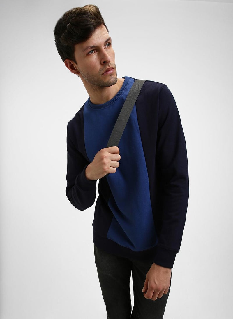 Dennis Lingo Regular Fit Navy Colourblocked Round Neck Sweatshirt for Men - Polycotton, Full Sleeves  - Image 5