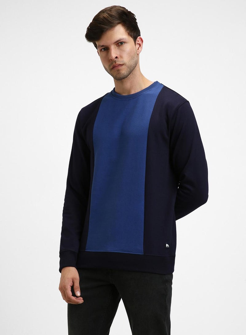 Dennis Lingo Regular Fit Navy Colourblocked Round Neck Sweatshirt for Men - Polycotton, Full Sleeves  - Image 3