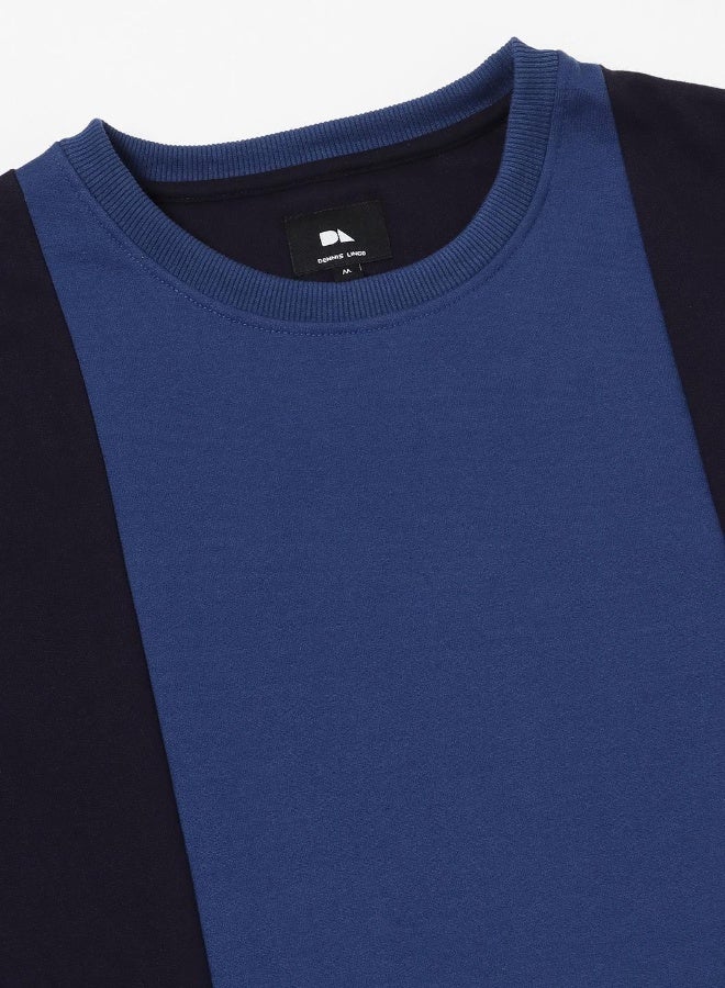 Dennis Lingo Regular Fit Navy Colourblocked Round Neck Sweatshirt for Men - Polycotton, Full Sleeves  - Image 1