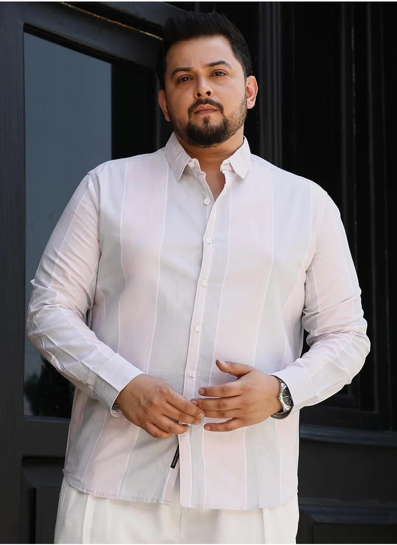 Instafab Plus Instafab Plus Men's Ivory White & Icy Blue Candy Striped Shirt For Casual Wear | Spread Collar | Long Regular Sleeves | Button Closure | Plus Size Shirt Crafted With Comfort Fit For Everyday Wear