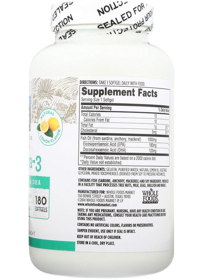 365 by Whole Foods Market 365 by Whole Foods Market, Omega 3 Lemon Flavored, 180 Softgels  - Image 3