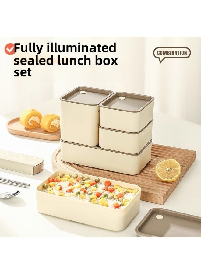 Lunch Box For Primary School Students, Office Workers, Canteen, Lunch Box, Lunch Box, Microwave Oven Heating, Portable Compartment-Specifications:[transparent] Microwave Safe-Color:Right Short + Positive Height + Spoon  - Image 3
