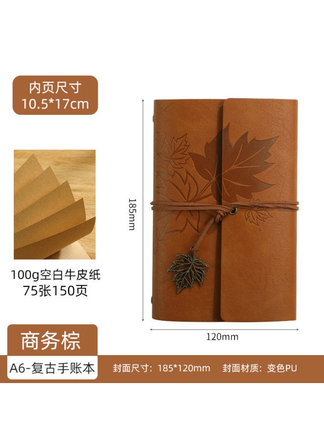 Boyi Retro Travel Pu Hand Ledger Soft Leather Loose-leaf Notebook A6a7 Portable Notebook Maple Leaf Diary - Image 1