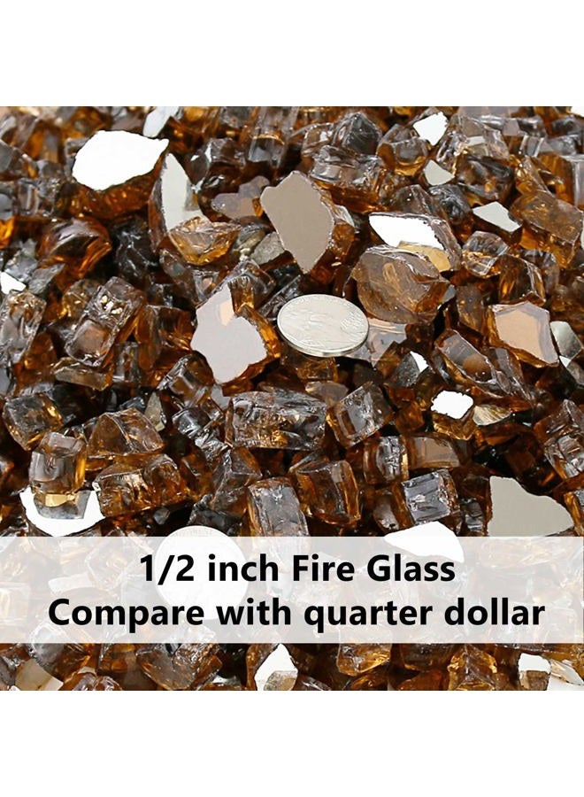 Grisun Copper Fire Glass for Fire Pit - 1/2 Inch High Luster Reflective Tempered Glass Rocks for Natural or Propane Fireplace, 10 Pounds Safe for Outdoors and Indoors Firepit Glass - Image 3
