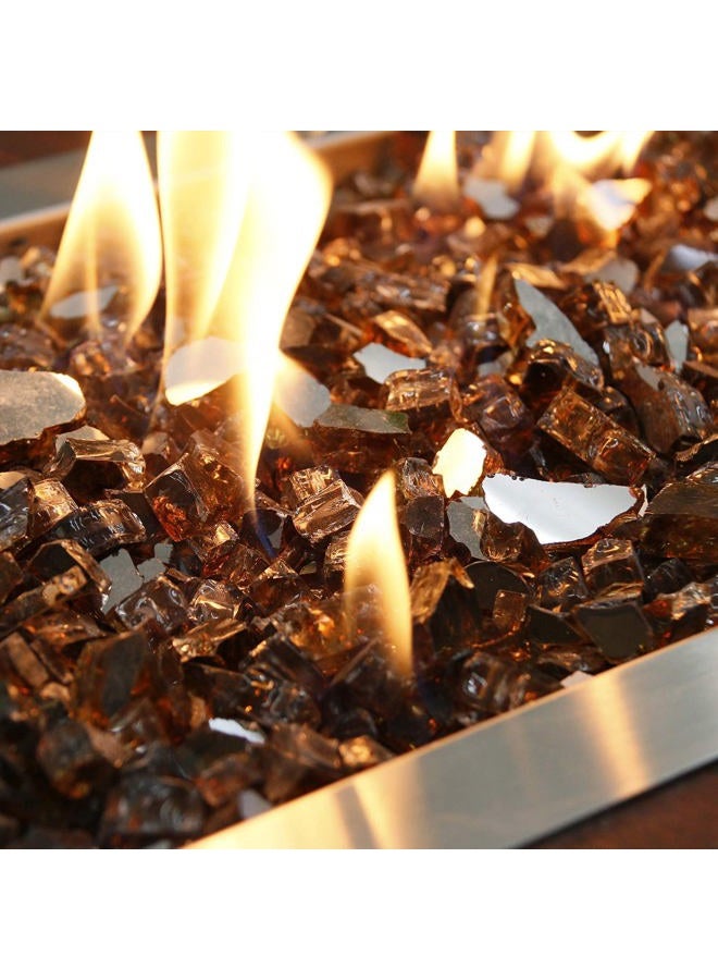Grisun Copper Fire Glass for Fire Pit - 1/2 Inch High Luster Reflective Tempered Glass Rocks for Natural or Propane Fireplace, 10 Pounds Safe for Outdoors and Indoors Firepit Glass - Image 2