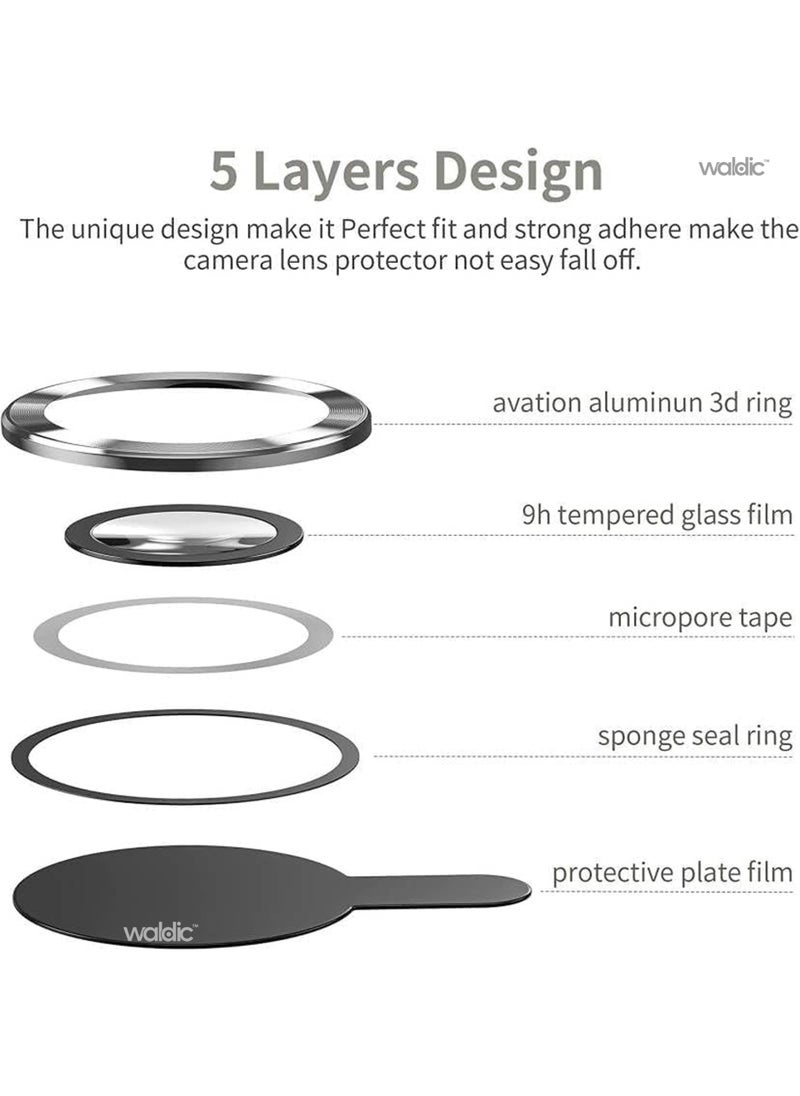 Waldic Oppo Reno13 Camera Lens Protector, Scratch-Resistant HD Clarity Ultra-Thin 9H Tempered Glass with Aluminium Edging, Individual Metal Lens Cover - Black  - Image 2