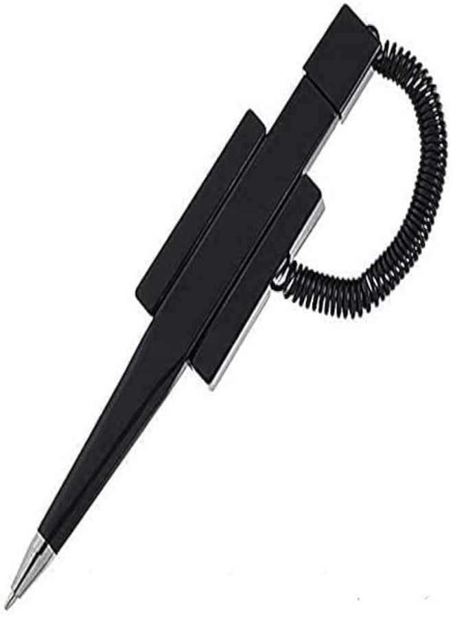 NOBO Pack of 5 Counter Coil Corded Wedgy Pen with Adhesive Backing, Black Ink - Image 1