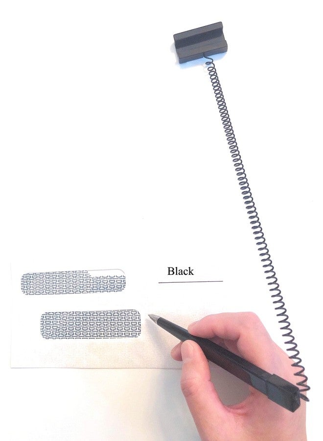 NOBO Pack of 5 Counter Coil Corded Wedgy Pen with Adhesive Backing, Black Ink - Image 5