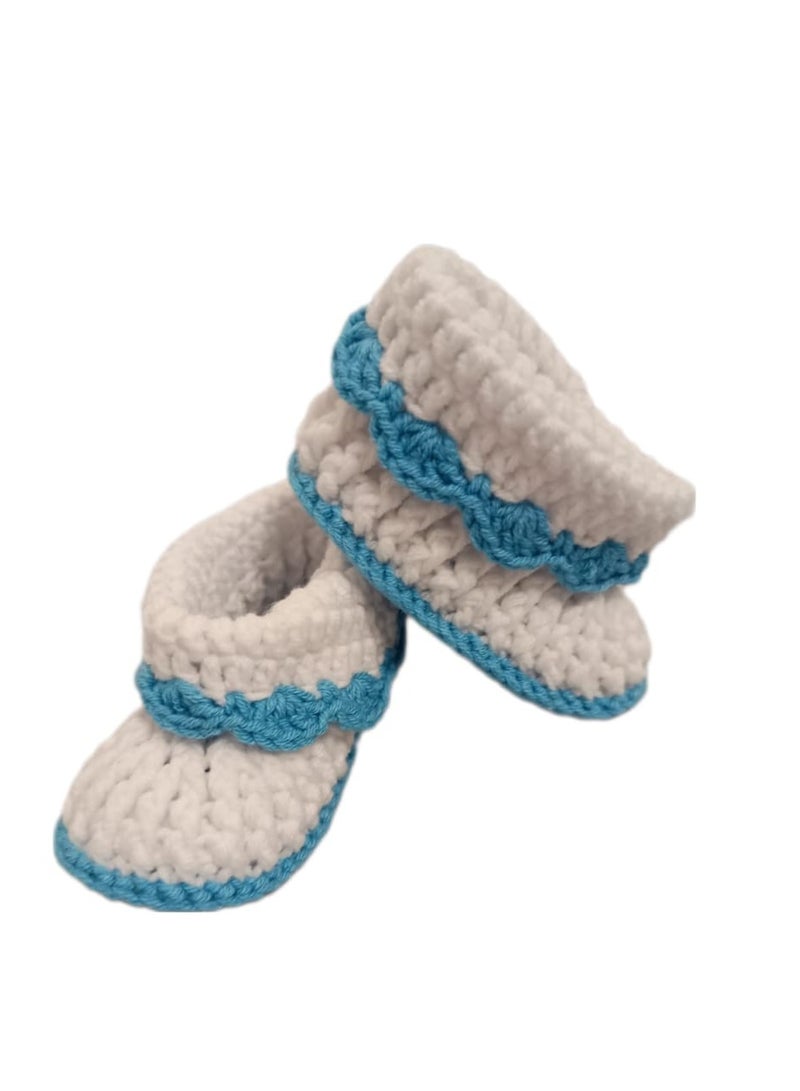 Pikkaboo Handmade Crochet Booties-blue&white - Image 1
