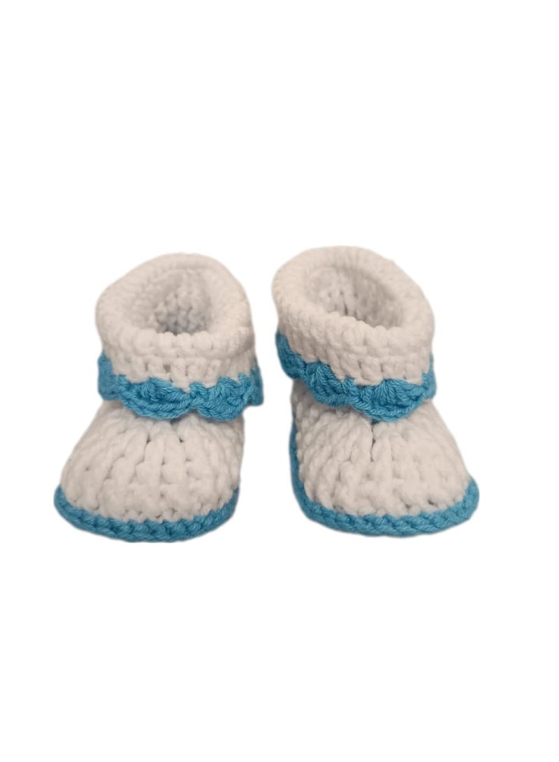 Pikkaboo Handmade Crochet Booties-blue&white - Image 2