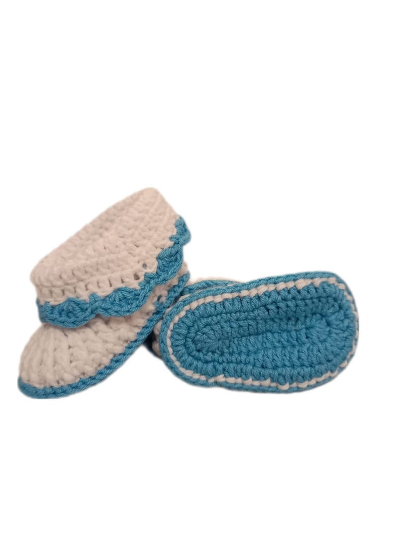 Pikkaboo Handmade Crochet Booties-blue&white - Image 4