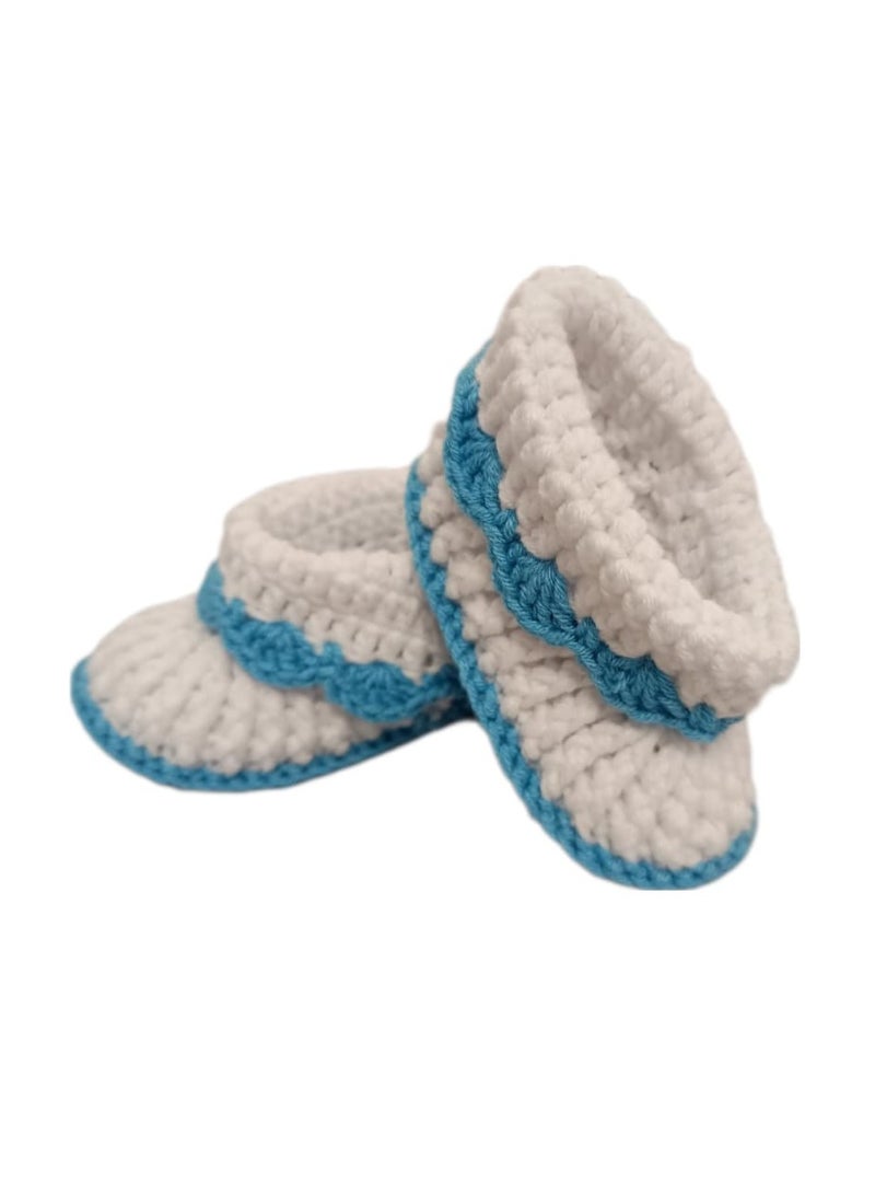 Pikkaboo Handmade Crochet Booties-blue&white - Image 5