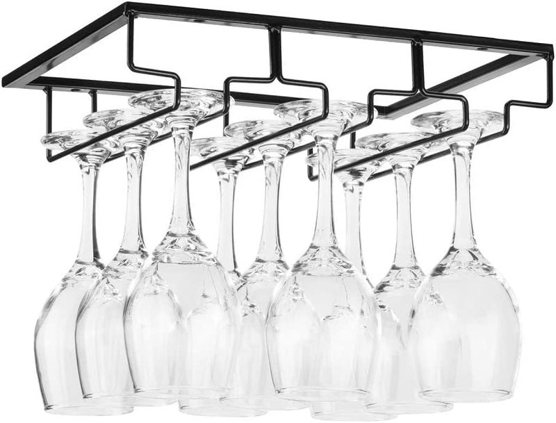 FOMANSH Wine Glass Rack - Under Cabinet Stemware Wine Glass Holder Glasses Storage Hanger 2 Pack Metal Organizer for Bar Kitchen Brown - Image 4
