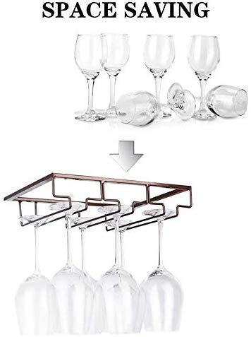 FOMANSH Wine Glass Rack - Under Cabinet Stemware Wine Glass Holder Glasses Storage Hanger 2 Pack Metal Organizer for Bar Kitchen Brown - Image 2