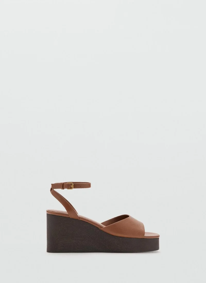 MANGO Leather Wedge-Heel Sandals