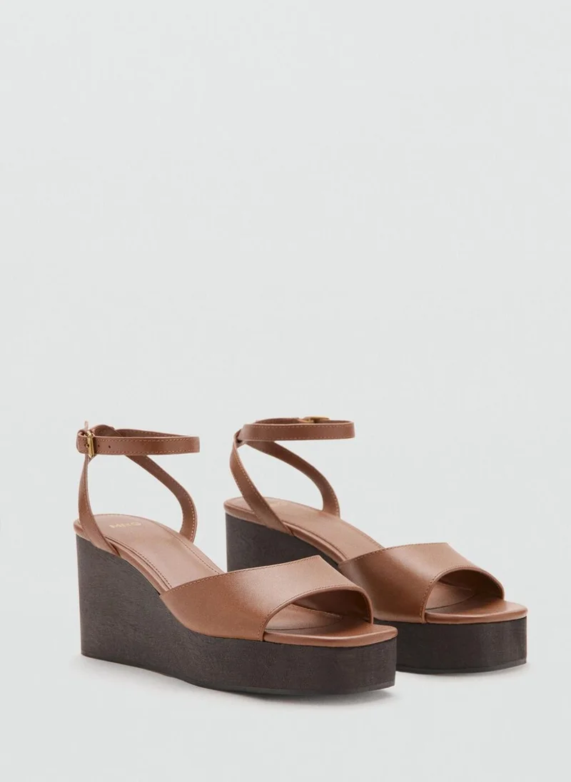 MANGO Leather Wedge-Heel Sandals