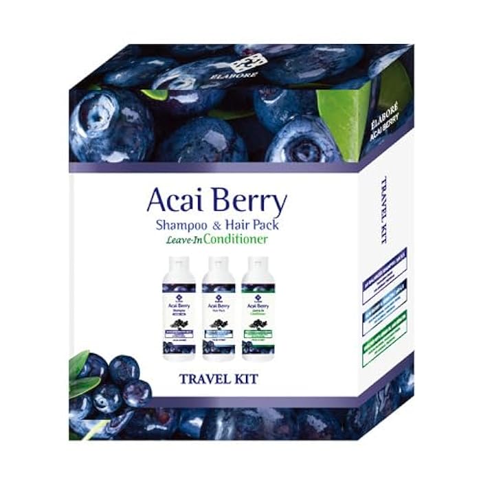 Elabore Acai Berry Travel Kit [Shampoo, Pack, Leave-in] 3oz each. - Image 1