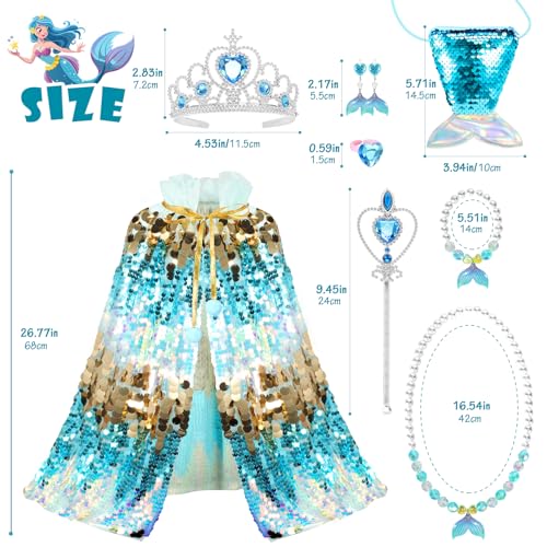 LIMIROLER Princess Dress Up Toys Mermaid Dress Up Cape Kit 9 Pcs Gift Set for Little Girls 38 Years Old Princess Dress Up Clothes Set Gift for Birthday Christmas Party Halloween Blue - Image 5