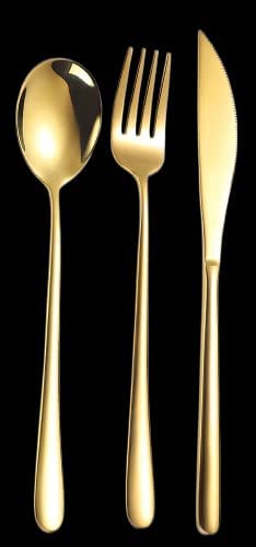 Kolorful Stainless Steel Gold Plated Spoon Set HeavyDuty Stainless Steel Dinner sppon Include Knifes Forks Spoons SilverwareMetal Forks for Home Kitchen Restaurant Hotel Pack of 3 - Image 1